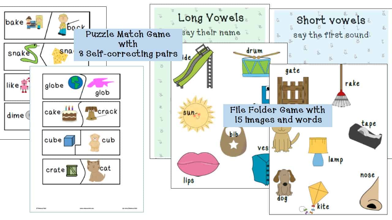 Long vs Short Vowels BUNDLE (BINGO Game Cards & Practice Worksheets)