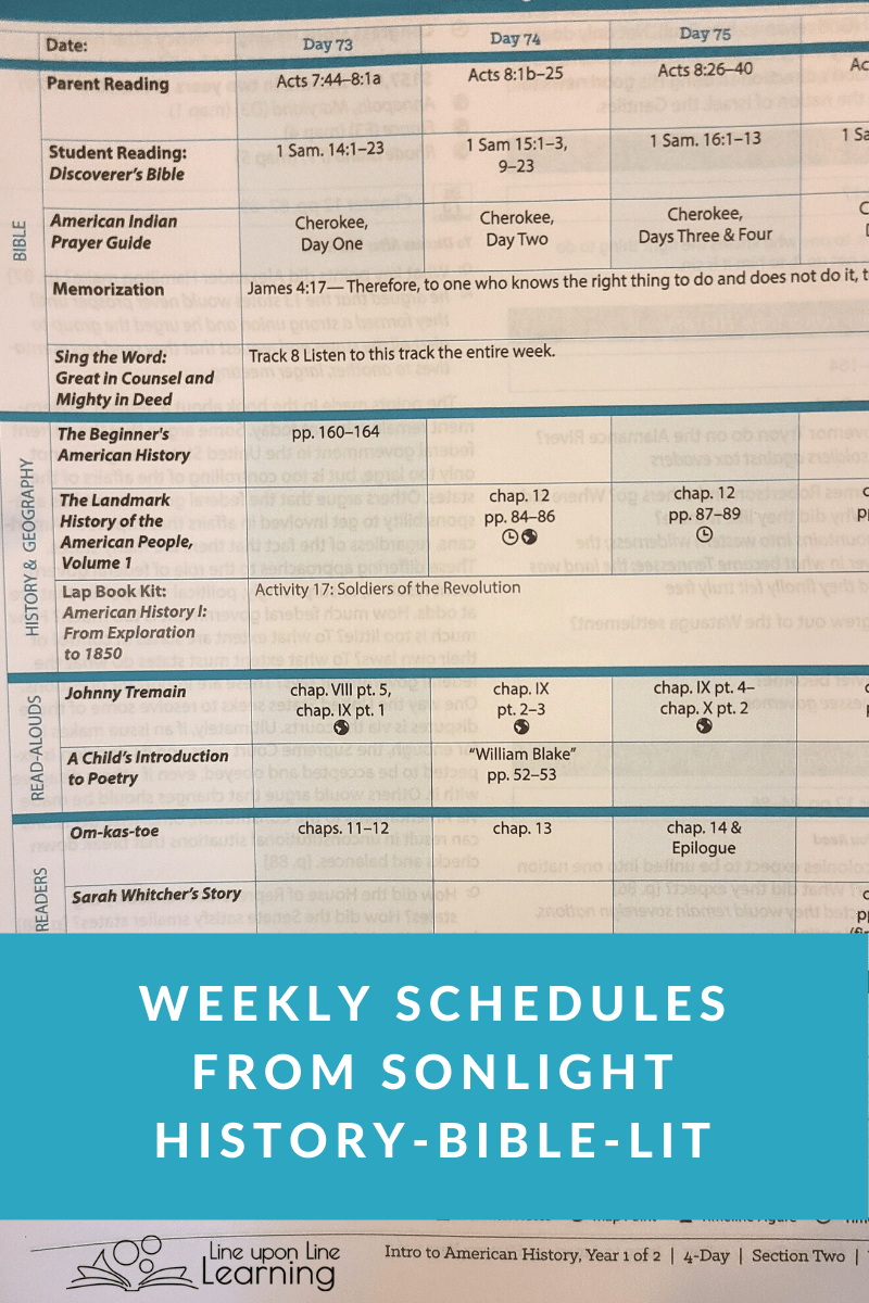 sonlight weekly schedules